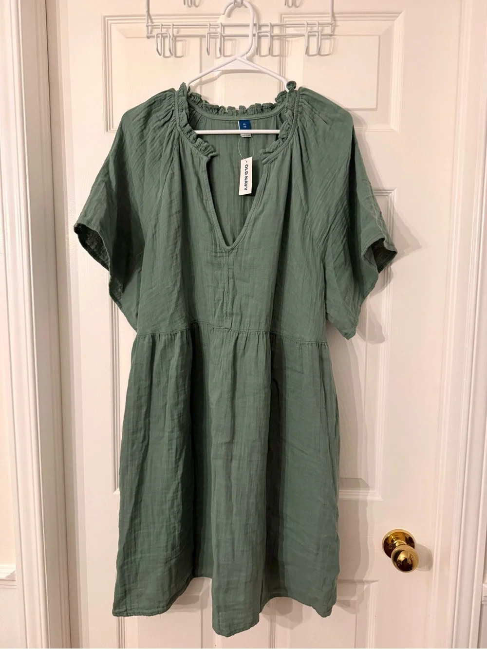 old navy sage green dress Old Navy Sage Smocked Bodice Ruffle Sleeve Tiered Midi Dress- Size M